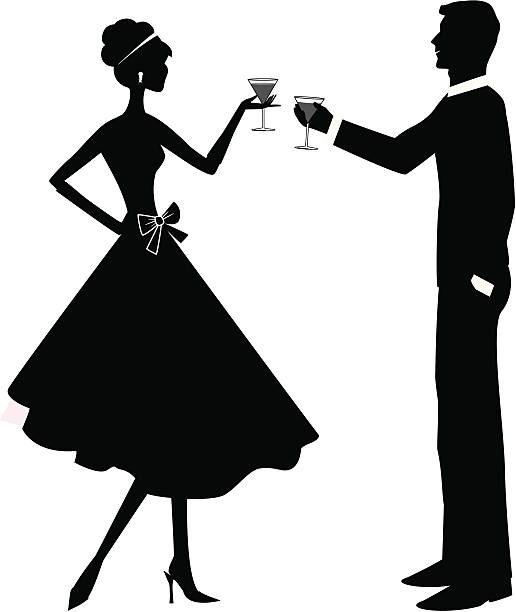 ilustraciones, imágenes clip art, dibujos animados e iconos de stock de brinde por pareja - toast party silhouette people