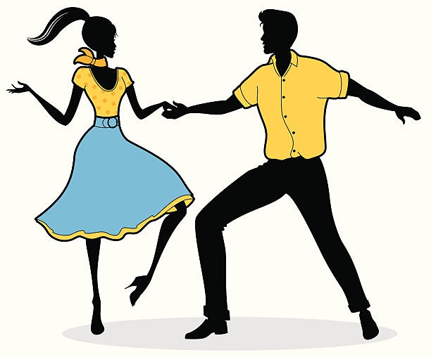 Black yellow and blue Jive dancers illustration vector art illustration