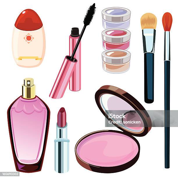 Coleção De Produtos Cosméticos - Arte vetorial de stock e mais imagens de Maquilhagem - Maquilhagem, Borrifador de Perfume, Cor de rosa