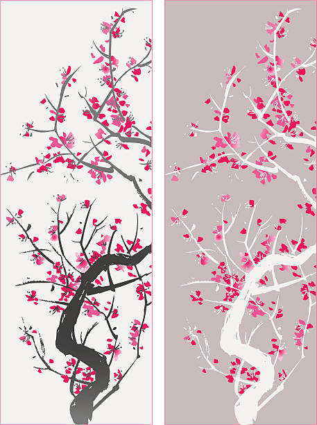 Blossom - love and happiness Blossom symbolise love and happiness, vectorized painting blossom peach blossom plum blossom zen like stock illustrations