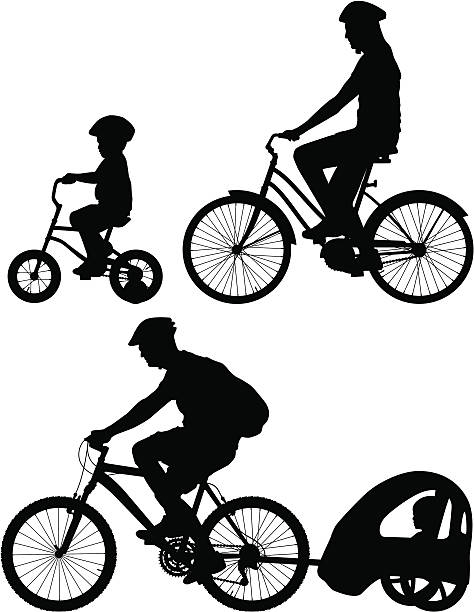 Family Bike Ride Silhouettes vector art illustration