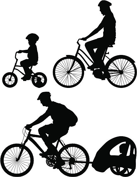 Family Bike Ride Silhouettes Vector silhouettes of a family riding bikes. female mountain biker silhouette stock illustrations