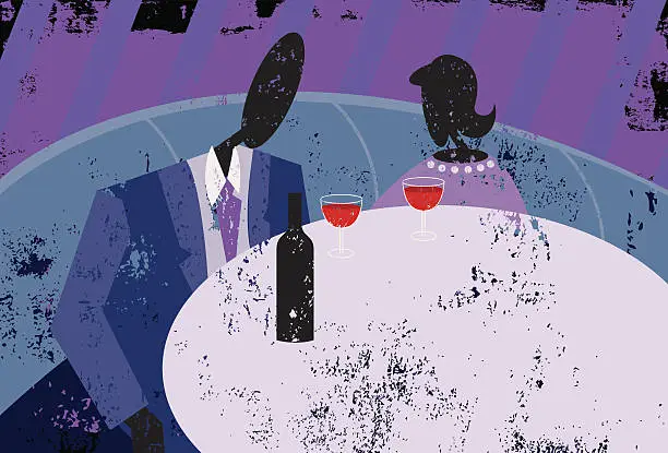 Vector illustration of couple with wine