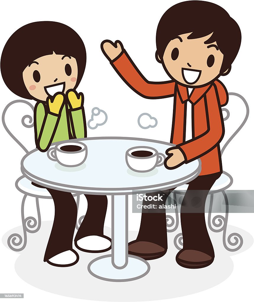 Casal Jovem feliz no café com café - Royalty-free Casal arte vetorial