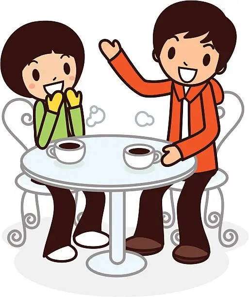 Vector illustration of Happy young couple having coffee in the cafe