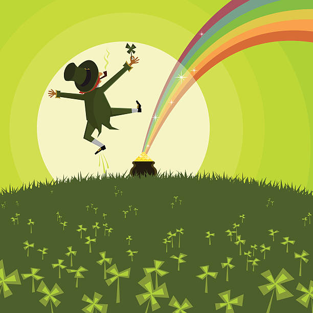 Vector illustration of a leprechaun and a pot of gold Leprechaun and clovers. Please see some similar pictures in my lightboxs:    gold metal silhouettes stock illustrations