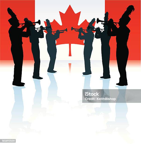 Marching Лента С Канадский Флаг — стоковая векторная графика и другие изображения на тему Marching Band - Marching Band, Силуэт, В ряд