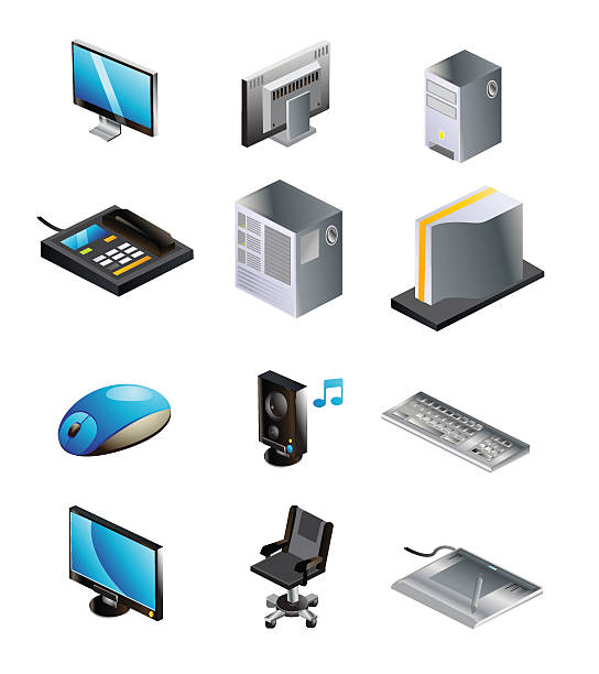 ilustrações, clipart, desenhos animados e ícones de isometric computador e ícones de tecnologia - computer isometric network server computer icon