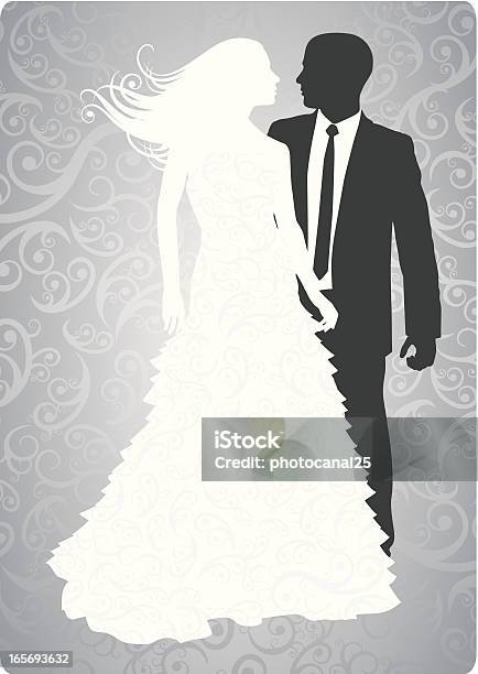 Невеста И Жених — стоковая векторная графика и другие изображения на тему Свадьба - Свадьба, Стиль ретро, Силуэт