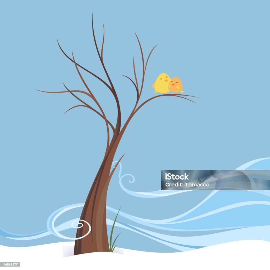 Oiseaux amoureux se percher aérien sur un arbre d'hiver enneigé - clipart vectoriel de Affectueux libre de droits