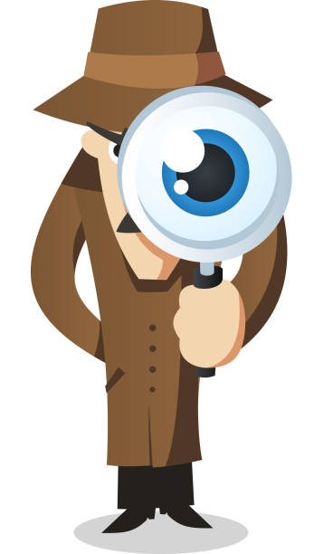 illustrazioni stock, clip art, cartoni animati e icone di tendenza di private occhio investigatore dello sperimentatore - human eye cartoon looking blue eyes