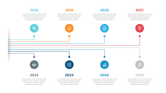 Yearly Timeline Business Infographic Template Design with 8 Options for Business and Other Data Entry, Graph, Chart Preparation