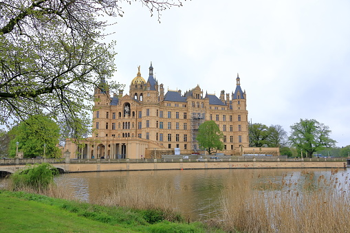 May 06 2023 - Schwerin, Mecklenburg-Vorpommern in Germany: Schwerin Palace or Schwerin Castle (Schweriner Schloss), located in the city of Schwerin