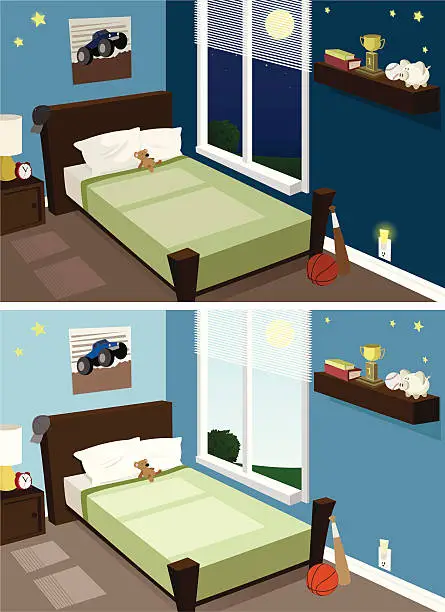 Vector illustration of Boy's Room, Day & Night