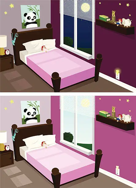 Vector illustration of Girls Room, Night & Day