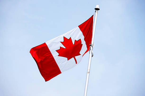 istock Canadian flag blue sky 165693999