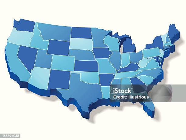 3차원 미국 맵 미국에 대한 스톡 벡터 아트 및 기타 이미지 - 미국, 지도, 3차원 형태