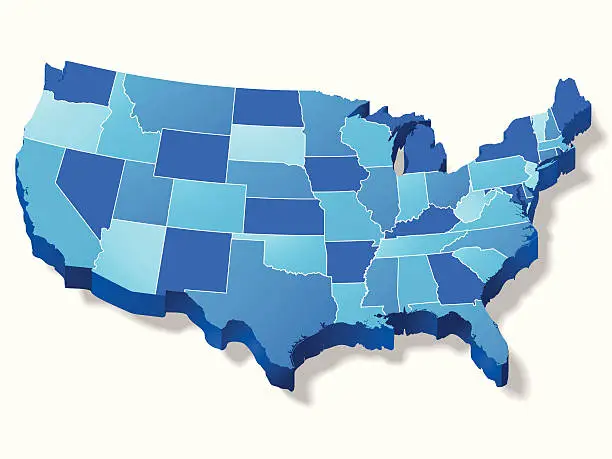 Vector illustration of Three Dimensional USA Map