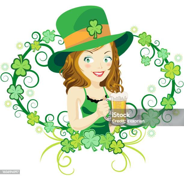 St Patricks Day Beer Girl Stock Illustration - Download Image Now - Abstract, Adult, Beauty