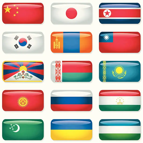 Vector illustration of Eastern and Northern Asia Rectangular Flags