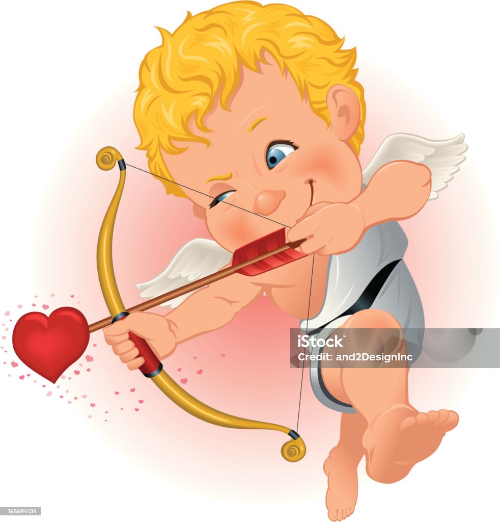 Cupid takes aim Vector illustration of Cupid lining up an unsuspecting victim in his sights. Cupid stock vector