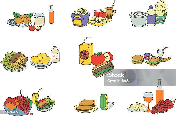 Pyszne Jedzenie - Stockowe grafiki wektorowe i więcej obrazów Alkohol - napój - Alkohol - napój, Cheeseburger, Chipsy ziemniaczane