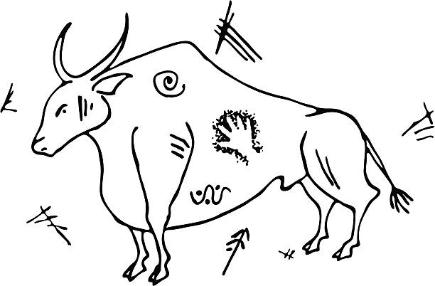 ilustrações, clipart, desenhos animados e ícones de pintura rupestre pré-histórica auroch bull - cave painting aborigine ancient caveman