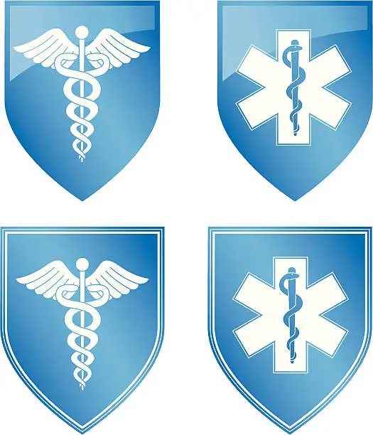 Vector illustration of Medical Snake and Star on Shield