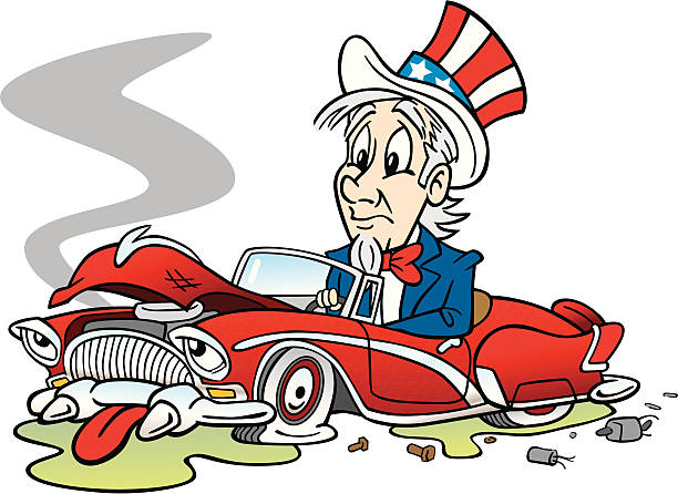 Uncle Sam With Broken Car Great illustration of Uncle Sam at the wheel of a broken down car. Perfect for an auto industry illustration. EPS and JPEG files included. Be sure to view my other illustrations, thanks! uncle sam broke stock illustrations