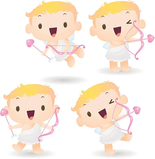 Vector illustration of Cute cupid holding ( shooting ) a valentines heart arrow