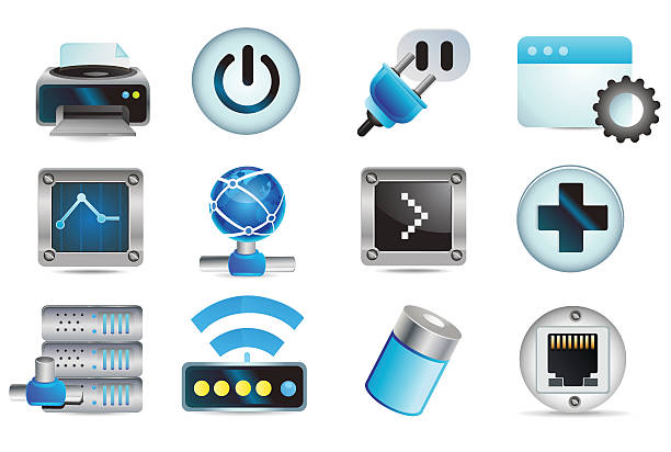 Universal Icons Information Technology A set of information technology icons. computer network router communication internet stock illustrations