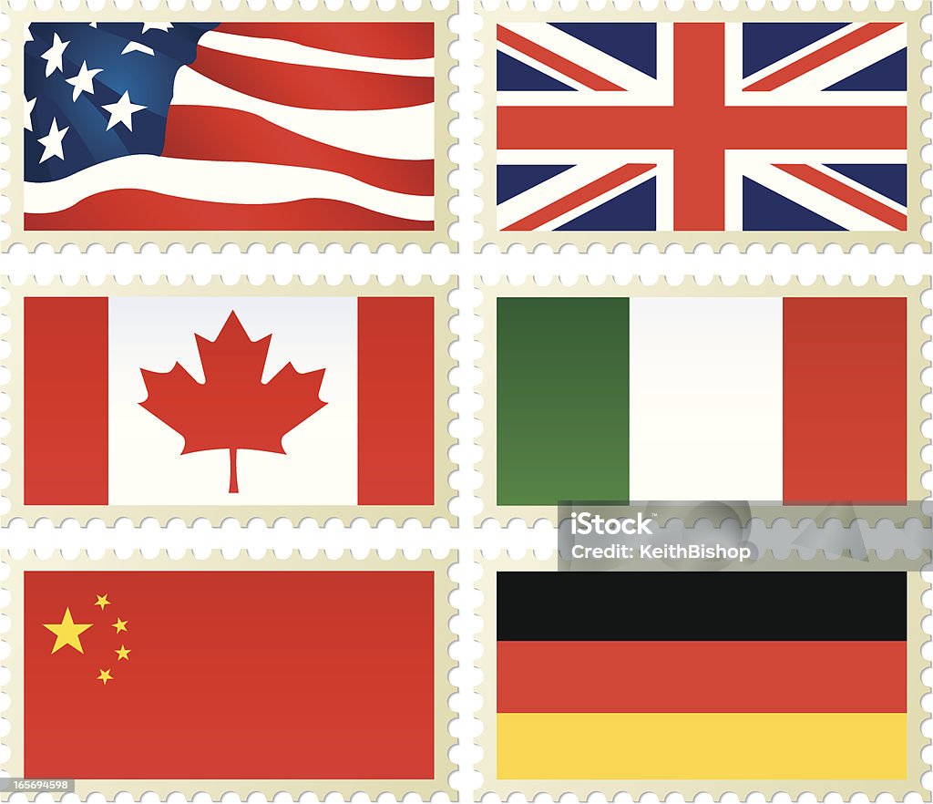 국가 포석 on 스탬프, 미국, 캐나다, 중국, 영국, 이탈리아, 독일 - 로열티 프리 공산주의 벡터 아트