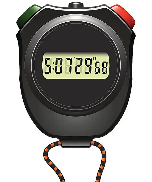 Vector illustration of Black digital stopwatch with red and green buttons