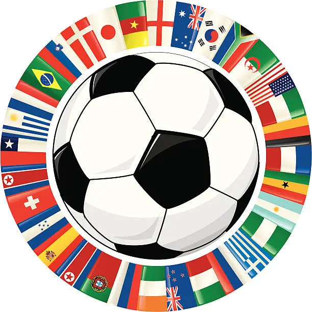 Vector illustration of Soccer Ball and Ring of World Flags