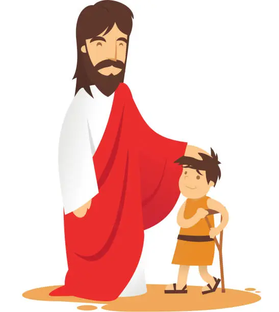 Vector illustration of Jesus and ill boy