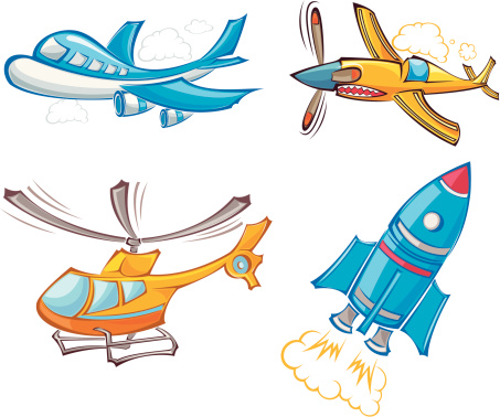 illustration of four cartoon aerocrafts. eps8,ai8,jpg format are available.