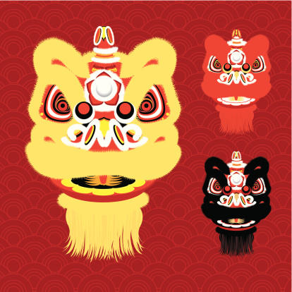 Vector illustration of 3 different Chinese New Year Lion Dance Head. 