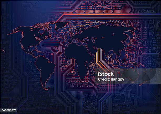 Piksel Płyta Główna World - Stockowe grafiki wektorowe i więcej obrazów Obwód drukowany - Obwód drukowany, Globus - Wyposażenie do nawigacji, Mapa świata