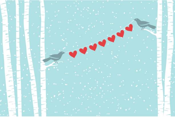 love birds - tree winter bird branch stock illustrations