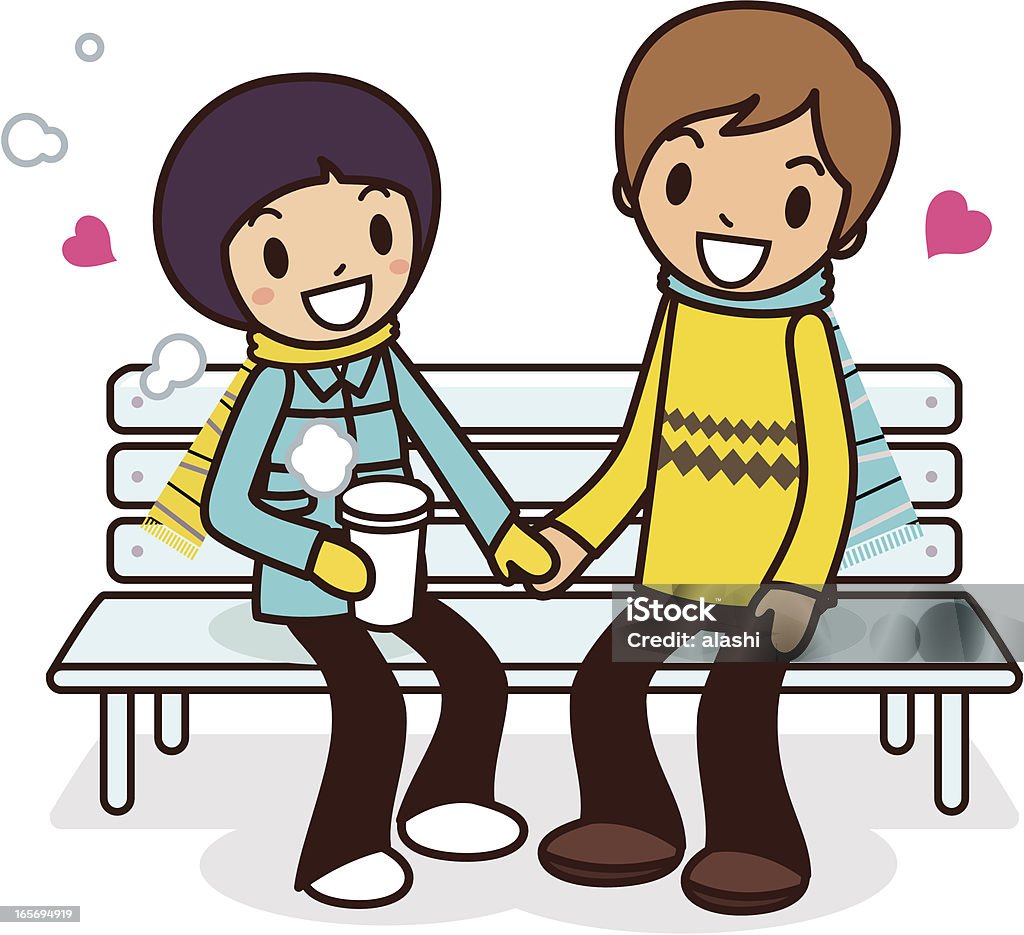Heureux jeune couple assis sur un banc de musculation - clipart vectoriel de Adolescence libre de droits