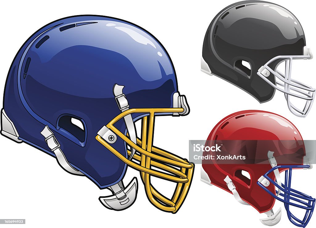 Football Helmet Side Sideview of a Football Helmet with and without outlines. Major elements layered separately. 4 spot color plus black. Simple gradients and shapes for easy printing, separating and color changes. File formats: EPS and JPG Football Helmet stock vector