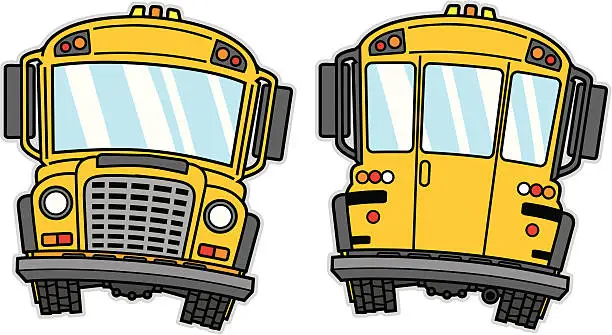 Vector illustration of Cartoon of a yellow school bus showing front and back