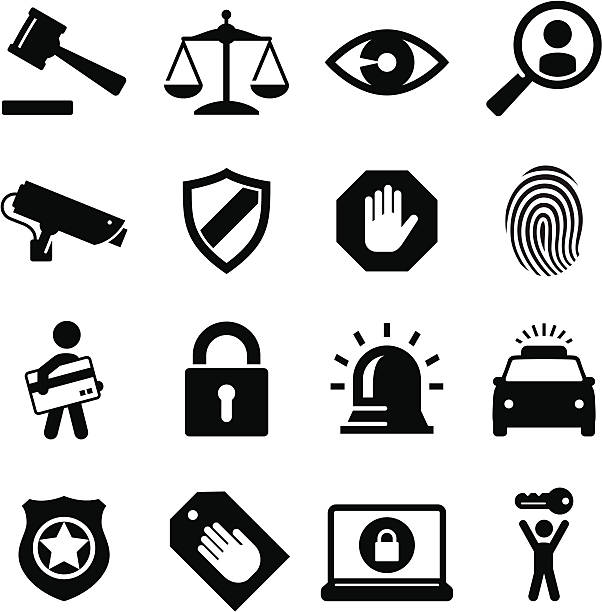 Security Icons - Black Series Security and legal theme icon set. Professional icons for your Web site or print project. See more in this series. riot shield illustrations stock illustrations