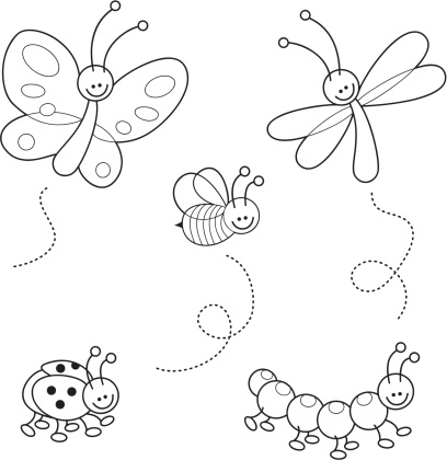 Cute bugs kawaii coloring set
