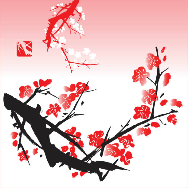 Blossom In the oriental culture the Blossom symbolise love and happiness.  blossom peach blossom plum blossom zen like stock illustrations