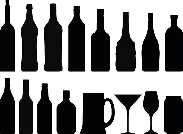 ilustraciones, imágenes clip art, dibujos animados e iconos de stock de siluetas de alcohol - silhouette vodka bottle glass