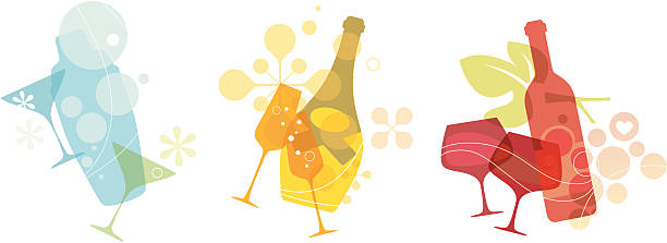 bildbanksillustrationer, clip art samt tecknat material och ikoner med cold beverages set - champagne vin