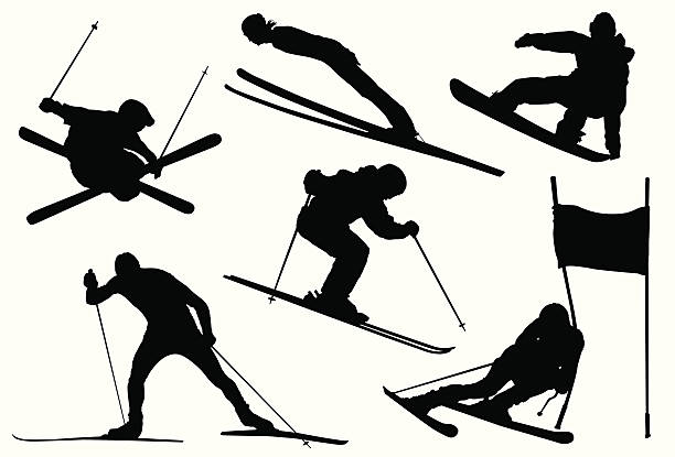 illustrazioni stock, clip art, cartoni animati e icone di tendenza di olimpiadi invernali - snowboarding snowboard skiing ski