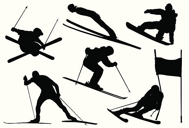 зимние олимпийские игры - skiing ski ski jumping winter sport stock illustrations