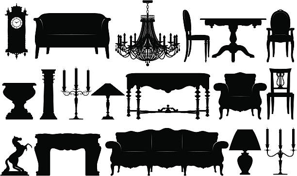 illustrations, cliparts, dessins animés et icônes de mobilier classique des silhouettes - fauteuil baroque